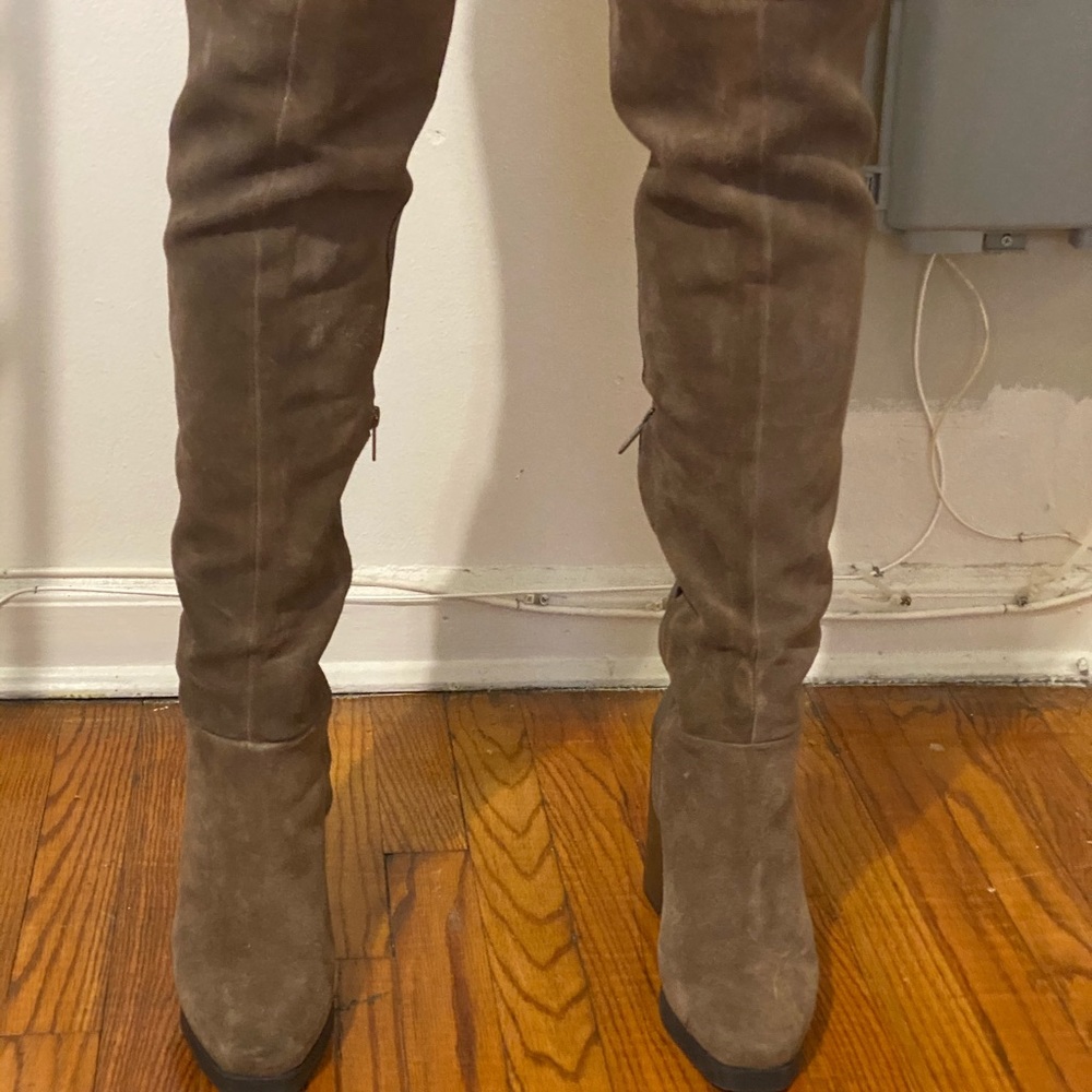 Leather and Suede thigh high brown boots